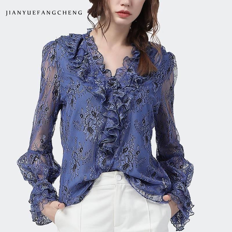 Lace Embroidered Rufflel Blouses