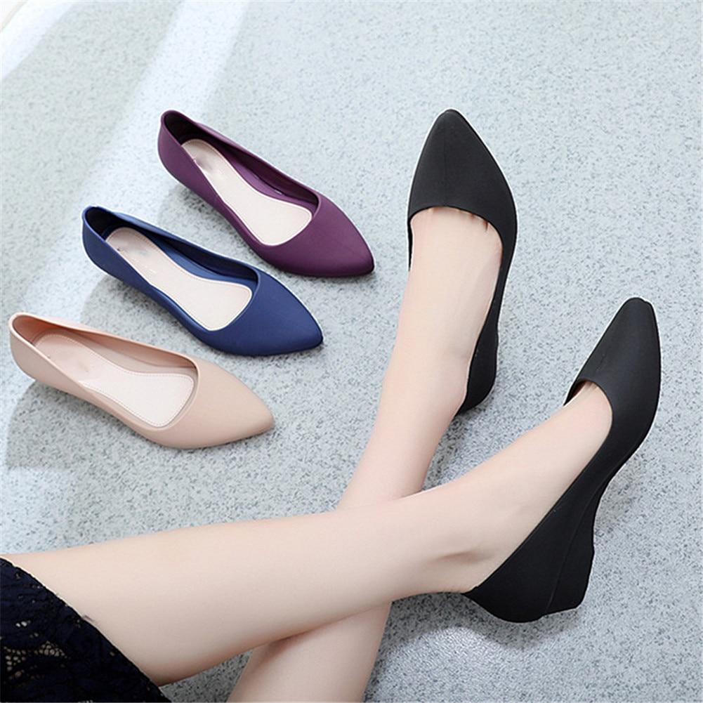 Pointed Toe Mid Heel Slip On Wedges