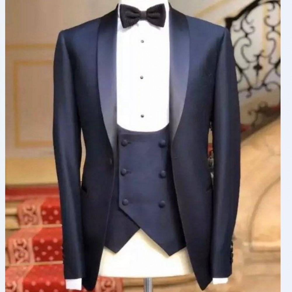Groomsmen Groom Tuxedos Shawl Satin Lapel Suits